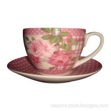 300cc Tea Cup and Saucer in Printing Gift Box, with Red Rose Motif, Ideal for Gift and Promotion